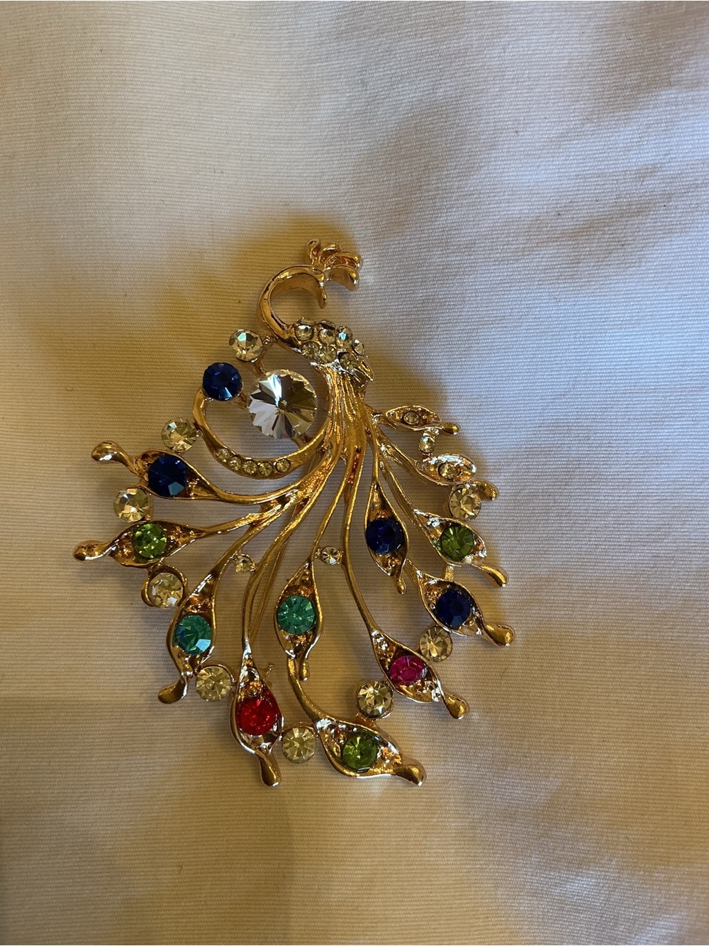 Gold Multicolor Peacock Brooch